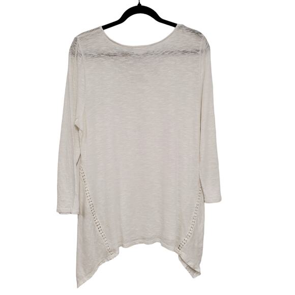 J. Jill Top Linen Blend Tunic Women's M White Asymmetric Hem Minimalist Coastal - Picture 2 of 11